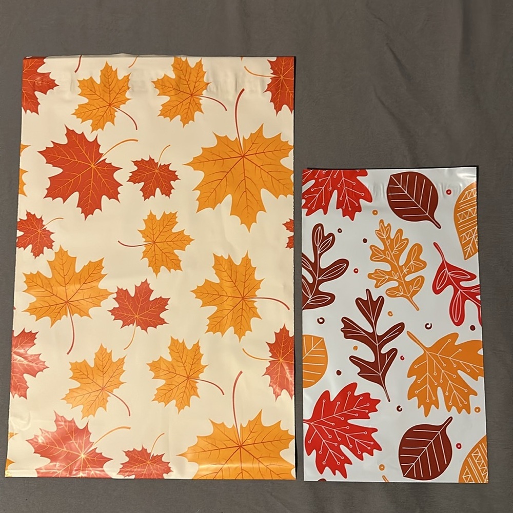 15 Fall leaves poly mailers bundle 10x13 & 6x9 plus thank you cards & stickers - Picture 2 of 9
